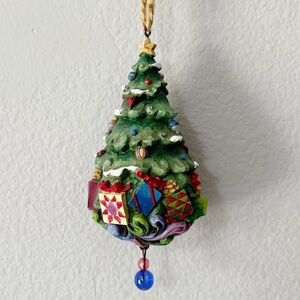 Jim Shore Heartwood Creek Christmas Tree Ornament w/ Bead Jute String NEW